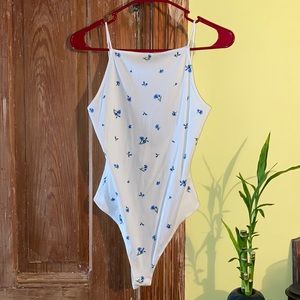 White Floral Low-back Bodysuit